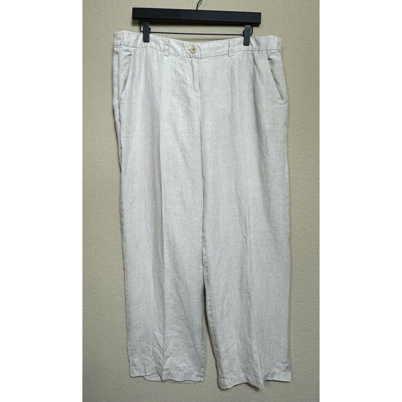 Eileen Fisher 100% Organic Linen Cream Wide Leg Trouser Pants Size L Lagenlook - Picture 1 of 12